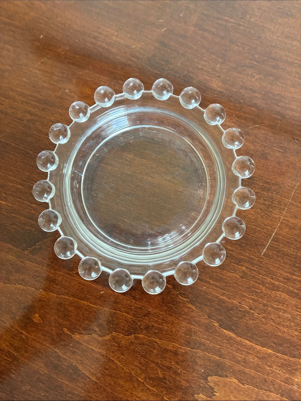 Clear Glass Beaded Edge Dish - Round Decorative Plate